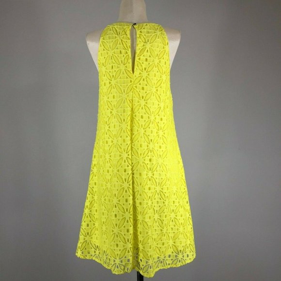 NWT Gianni Bini GB Yellow Lace Dress S Sleeveless High Neck Keyhole Back Overlay - Picture 8 of 11